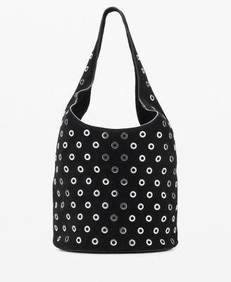 Women's Eyelets Detail Leather Drawstring Bag