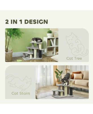 2-in-1 Cat Tree & Pet Stairs with Scratching Posts & Toy Balls, for High Beds & Couches
