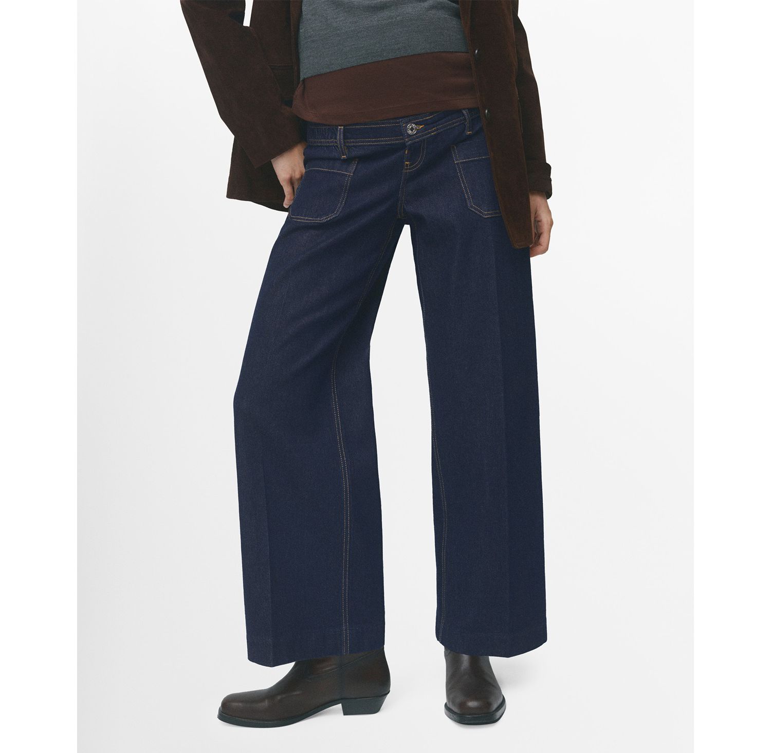 Women's Pockets Wide Leg Maternity Jeans