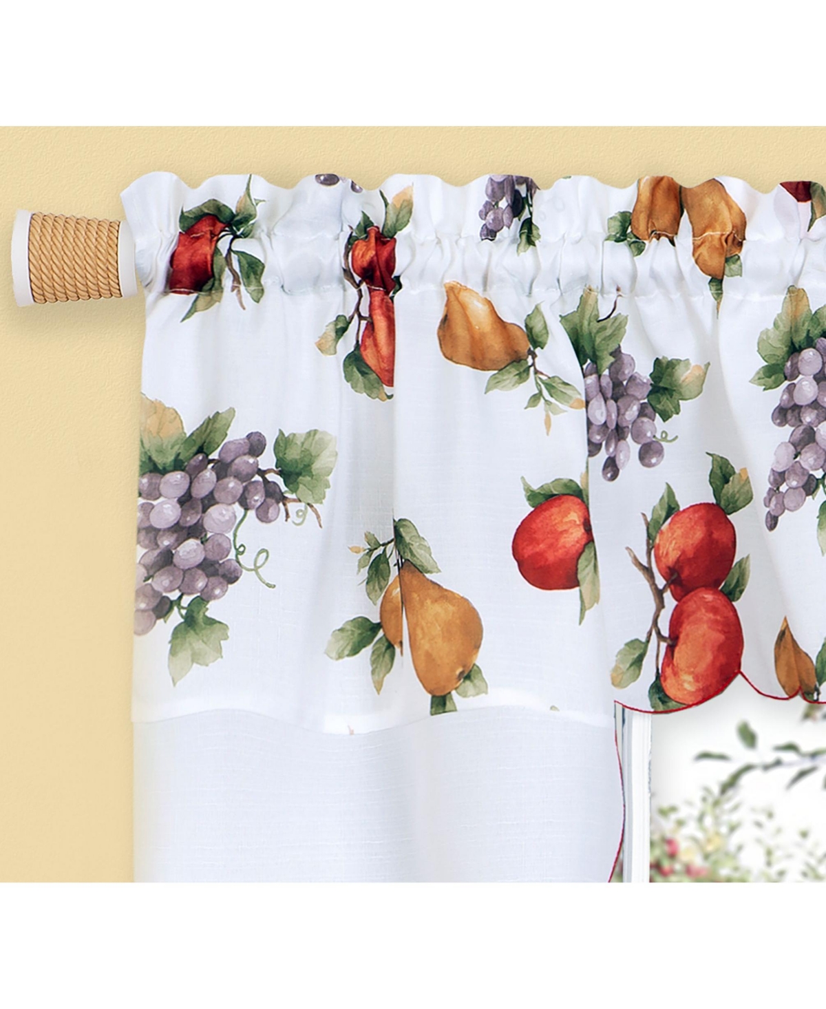 Kate Aurora Embroidered Fruit Medley 3 Piece Cafe Rod Pocket Kitchen Curtain Valance Set