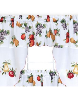 Embroidered Fruit Medley 3 Piece Cafe Rod Pocket Kitchen Curtain And Valance Set