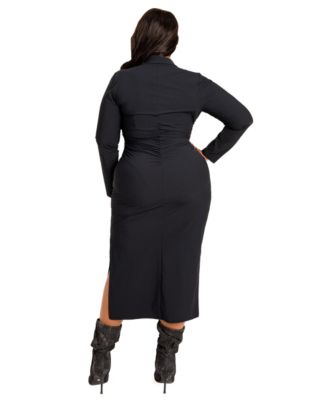 Plus Size Tech Knit Bodycon Ruched Shirt Dress