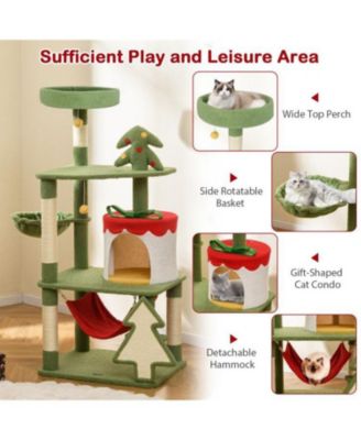 Christmas Cat Tree with Sisal Scratching Posts & Gift Box Condo, Holiday Pet Furniture