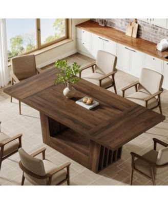 63-Inch Dining Table for 4-6, Farmhouse Rectangular Kitchen Dinner Table, Wood Dining Room Furniture