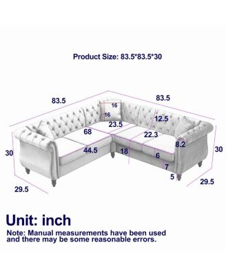 83.5" Oversized L-Shaped Sectional Sofa, 5-Seater Couch with 3 Pillows