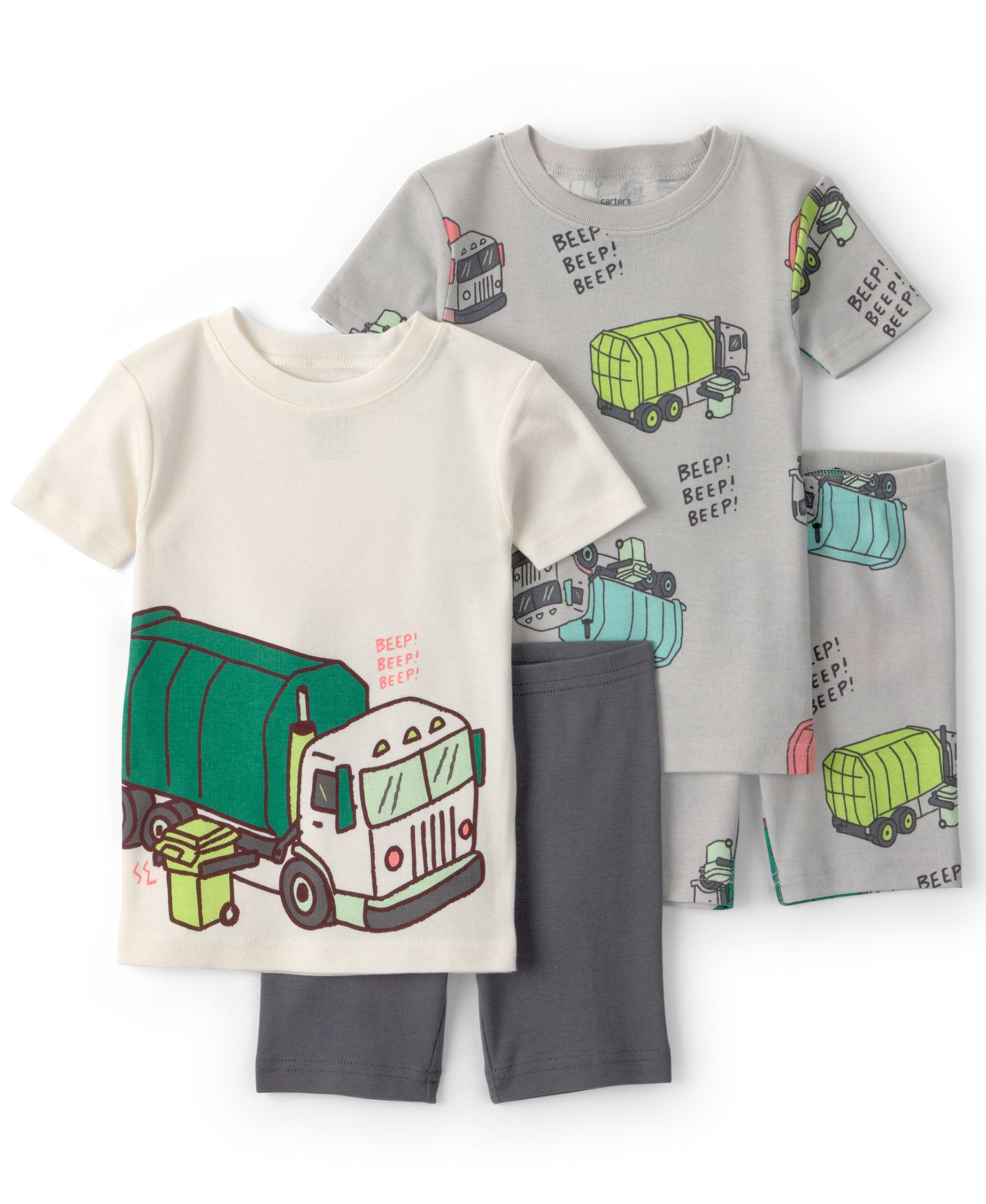 Baby and Toddler Boys' Trash Truck Short-Sleeve T-Shirt and Shorts Snug-Fit Cotton Pajama, 4-Piece Set