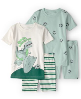 Boys' Toddler 2T-5T Soccer Short-Sleeve T-Shirt and Snug-Fit Pants, 4-Piece Pajama Set