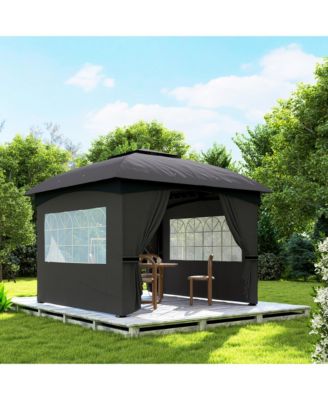 11' x 11' Outdoor Gazebo with Curtains and Church Style Windows