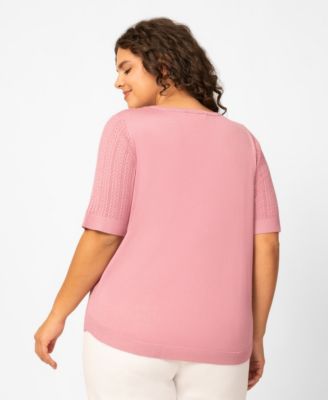 Plus Size Mixed Cable Round Hem Crewneck Sweater