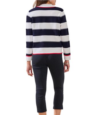 Women's Double-Knit Button-Front Stripe Cardigan