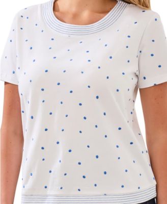 Women's Embroidered Polka Dot Short-Sleeve Top