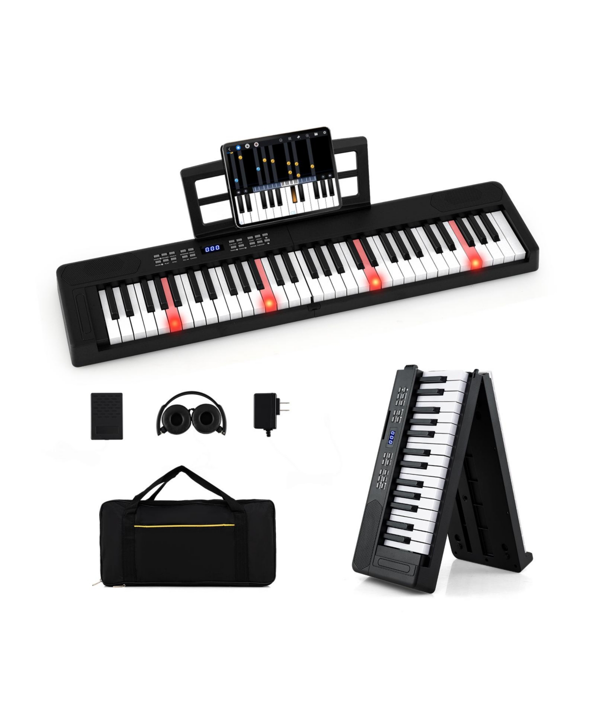 Mecale 61-Key Foldable Full-Size Electronic Piano Keyboard with Midi & Split Function, Portable for