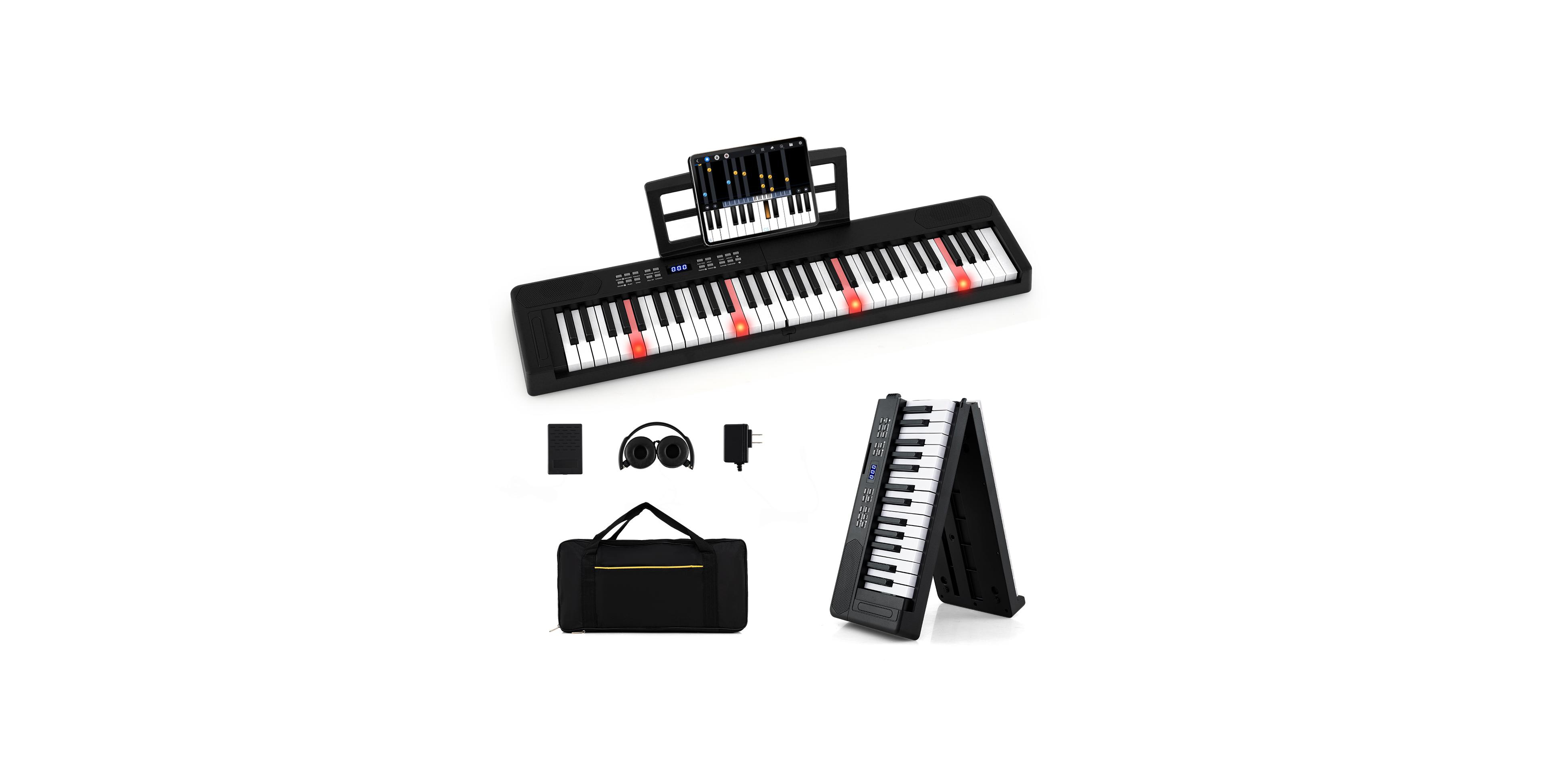 Mecale 61-Key Foldable Full-Size Electronic Piano Keyboard with Midi & Split Function, Portable for