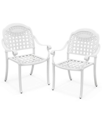 Set Of 2 Patio Cast Aluminum Armrest Chairs Dining Stackable Outdoor Chair