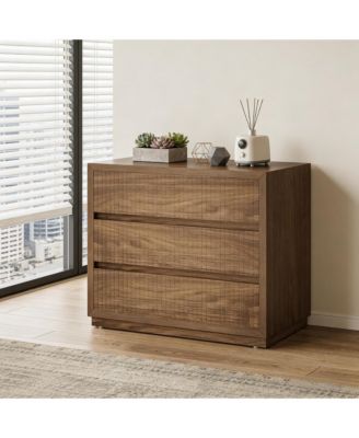 Fluted Nightstand, Oversized 3 Drawers Storage Cabinet, Mid Century Modern Wooden Bedside End Table for Bedroom, Living Room