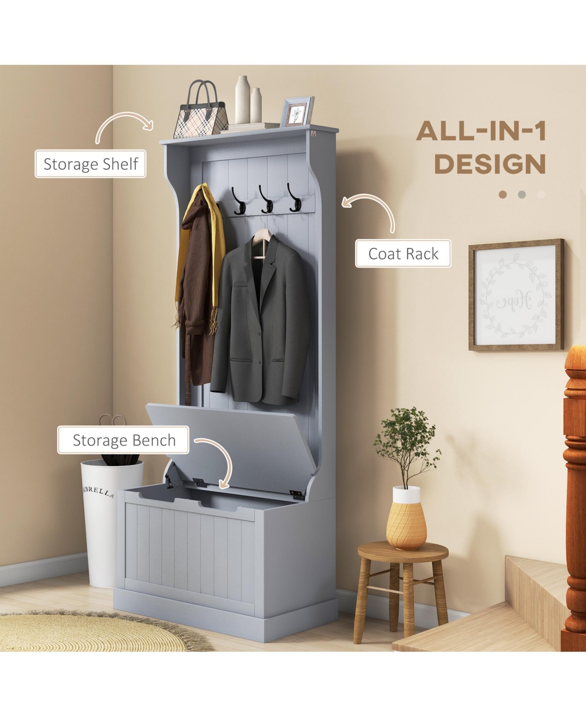 Rainsken Hall Tree with Bench and Shoe Storage