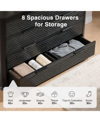 Fluted 8 Drawer Dresser, Modern Wood Chest of Drawers with Curved Profile Design, Storage Organizer for Bedroom and Living Room