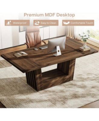 63'' Executive Office Desk, Modern Computer Home Office Desk with Robust Base, Large Wooden Conference Table
