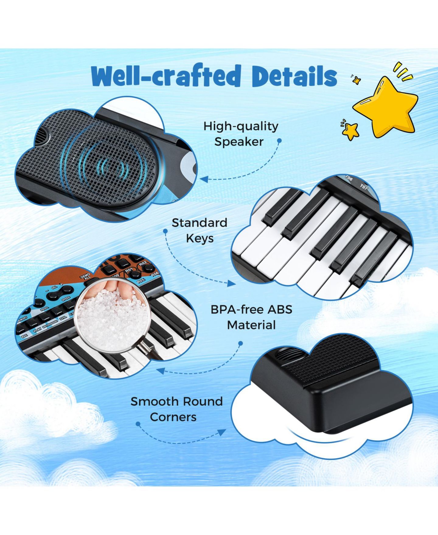 Детская игрушка Mecale 49-Key Portable Kids Electric Piano Keyboard with 8 Rhythms & 8 Tones for Easy Play, цвет: Чёрный — фото 8
