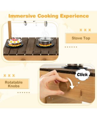 Kids Play Kitchen Set, Wooden Kitchen Playset Chef Pretend Mud Kitchen for Role-Playing Fun