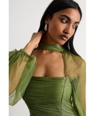 Women's Bow Detail Gathered Tulle Maxi Dress