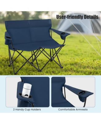 Camping Loveseat Chair for 2 with Cup Holders, Folding Outdoor Seat