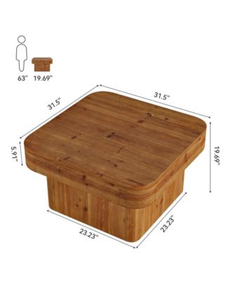31.5'' Solid Wood Coffee Table, Farmhouse Square Coffee Table