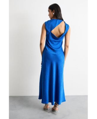 Women's Cowl Bias Satin Button Detail Dress