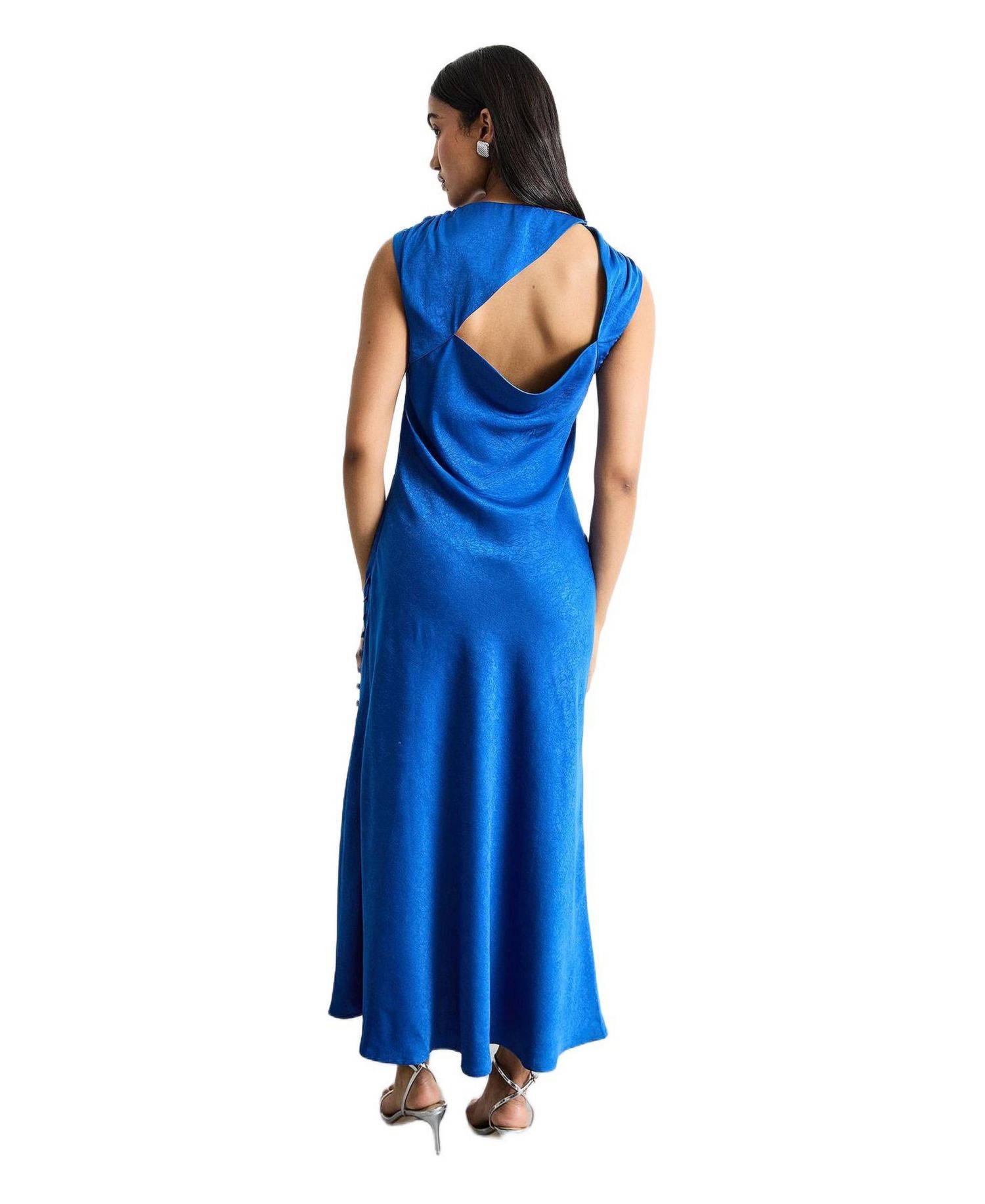 Women's Cowl Bias Satin Button Detail Dress