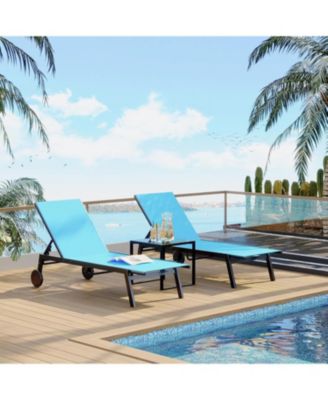 3-Piece Patio Chaise Lounge Set with Side Table, Adjustable Backrest, Pool & Outdoor Loungers, Set of 3