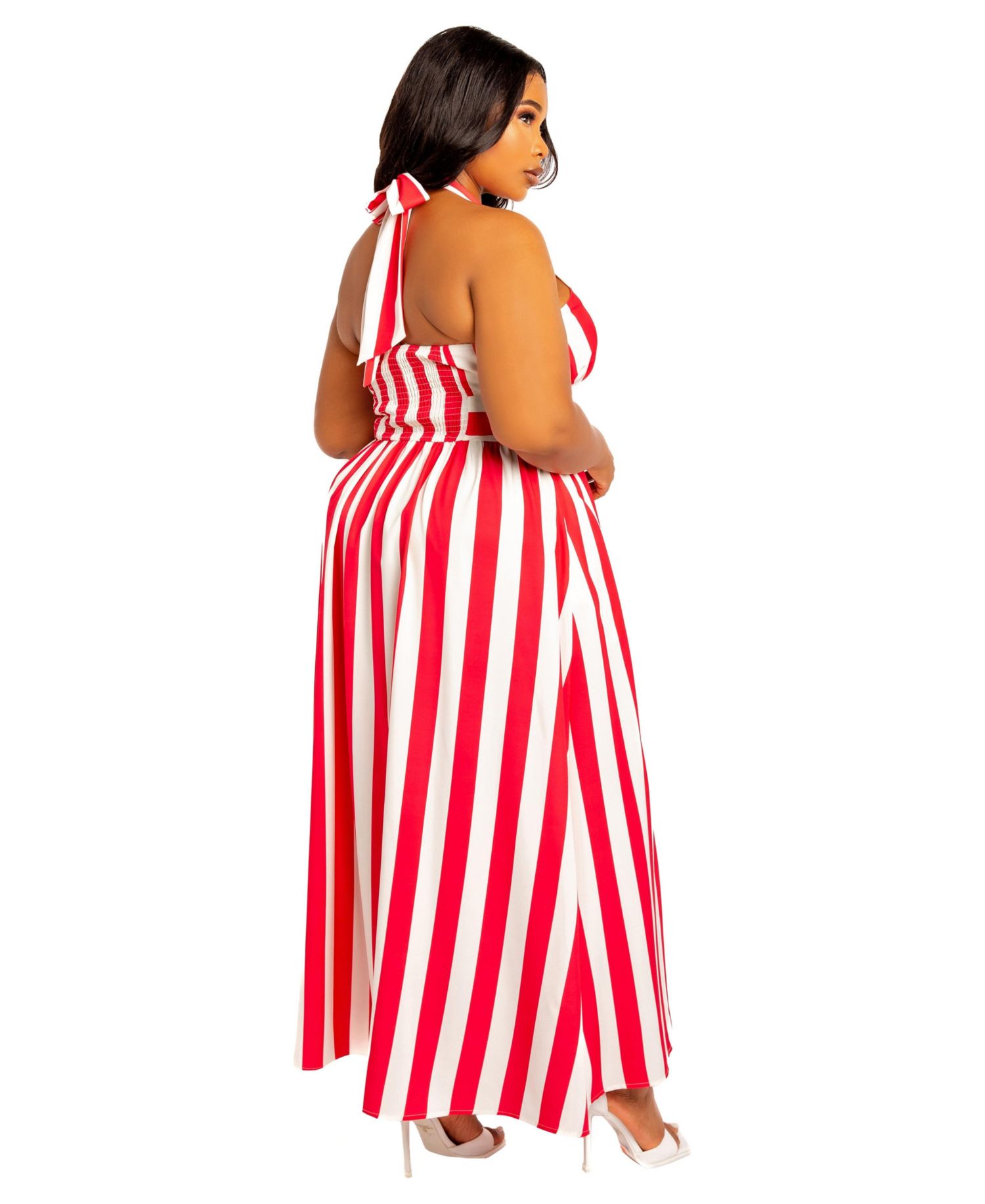 Plus Size Stripe Halter Neck Maxi Dress