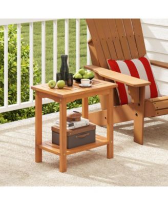 Acacia Wood Patio Side Table with Slatted Top and Storage Shelf