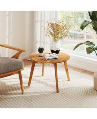 Outdoor Round Side Table in Acacia Wood with Slatted Design