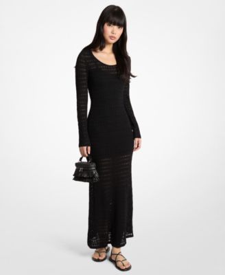 Women's Pointelle Scoop Neck Sweater Maxi Dress