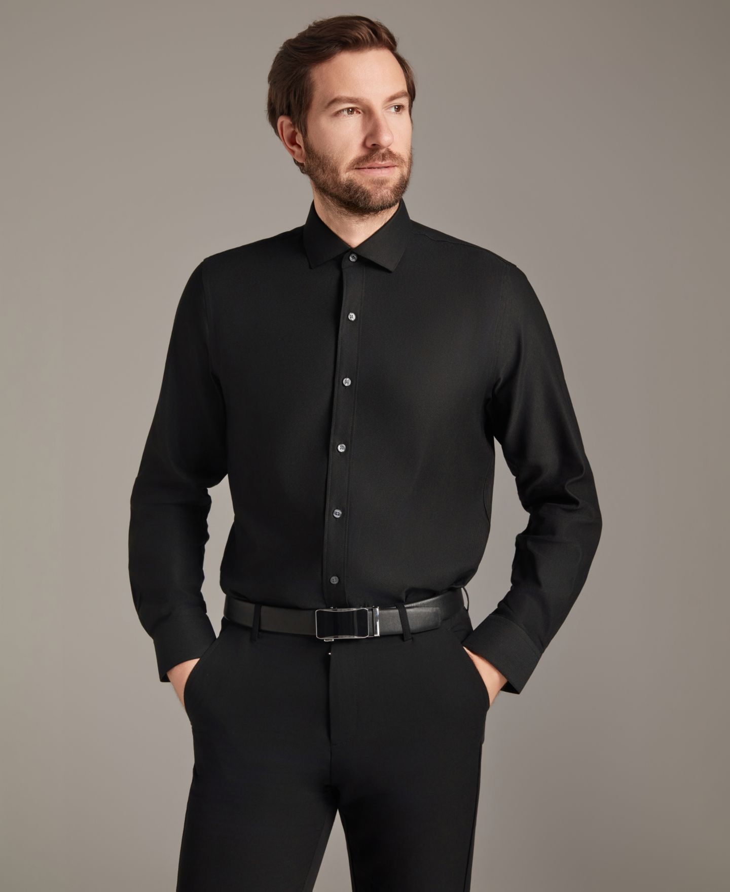 Мужская рубашка Bar III Diamond Dobby Spread Collar Dress Shirt, цвет: Чёрный комбинированный — фото 3