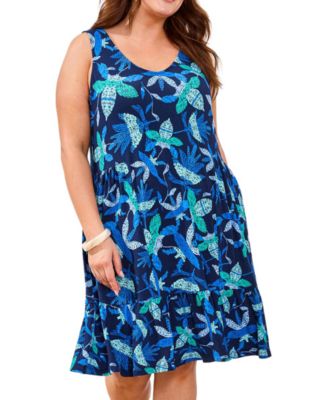 Plus Size Printed Sleeveless V-Neck Dress