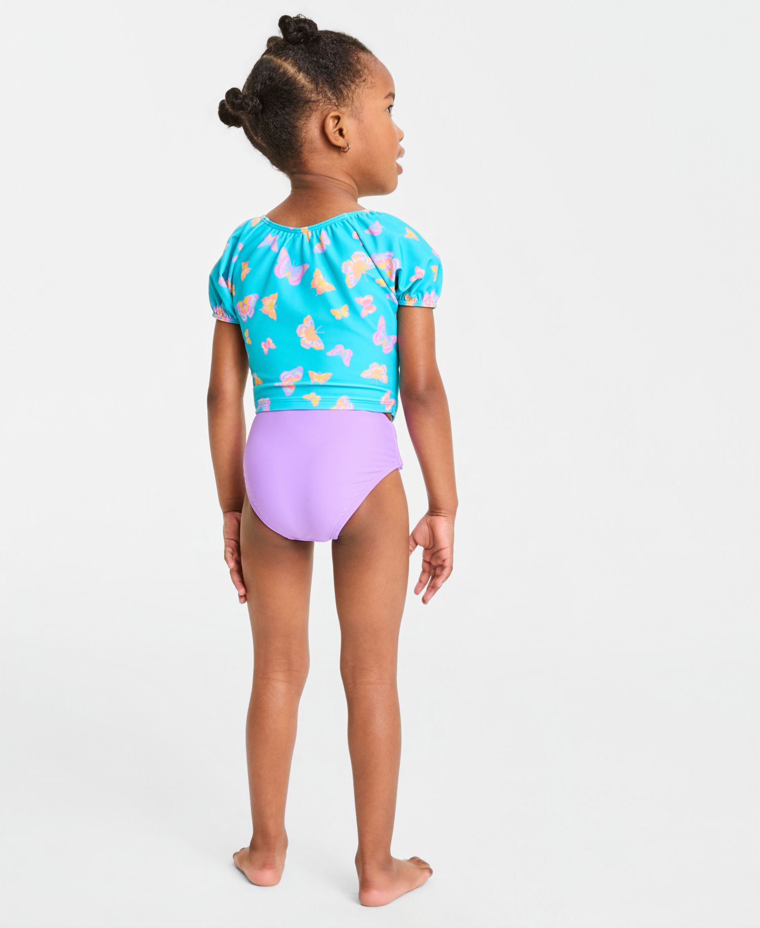 Girls' Toddler 2T-5T Puff-Sleeve Rashguard and Hipster Swim Bottom, 2-Piece Set