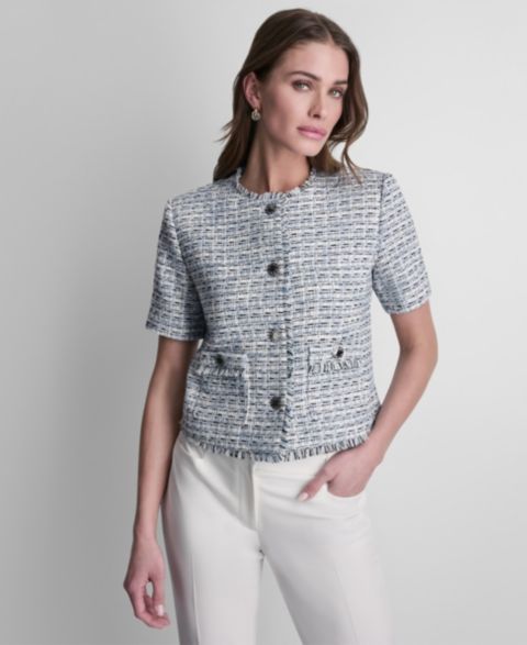 Женские куртки DKNY Women's Tweed Button-Front Cropped Jacket