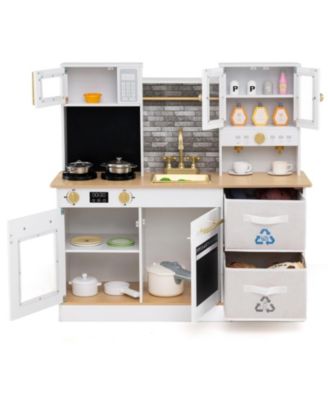 Kids Wooden Kitchen Playset with Stove, Sound & Lights for Ages 3