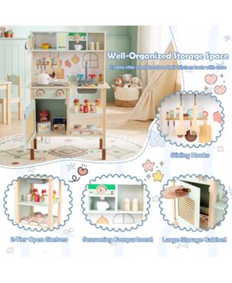 Wooden Play Kitchen for Kids with Retro Style, Lights, Sounds & Accessories