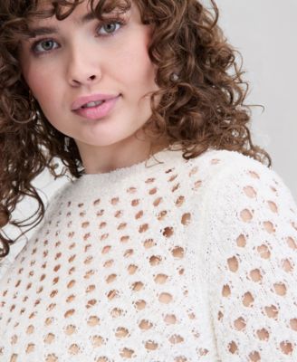 Trendy Plus Size Open-Knit Short-Sleeve Sweater