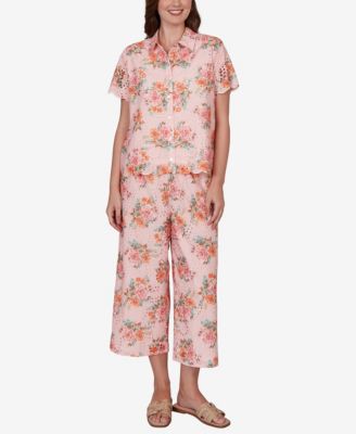 Petite Floral Scalloped Hem Camp Shirt