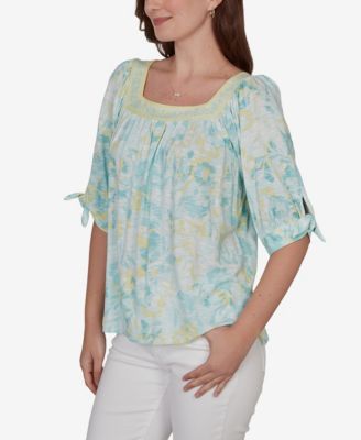 Petite Watercolor Floral Square Neck Top