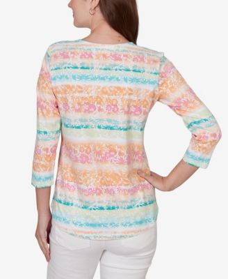 Petite Painted Floral Stripe Knit Top