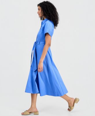 Women's Short-Sleeve Belted Loop-Detail Shirtdress