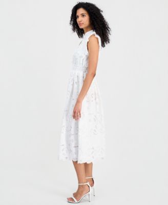 Women's Mandarin-Collar Ruffle-Sleeve Midi Dress