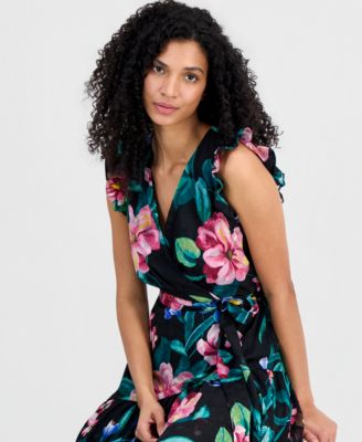 Women's Ruffle-Sleeve V-Neck High-low Patio Wrap Dress