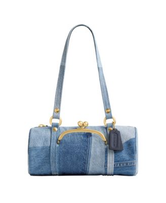 Barrel Small Denim Kisslock Slim Shoulder Bag