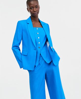 Single-Button Blazer, Spaghetti-Strap Vest & Wide-Leg Pants