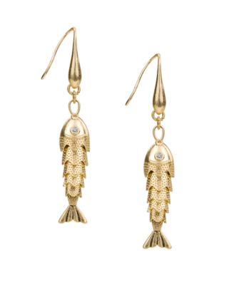 Gold-Tone Plated Double Fish Drop Earrings